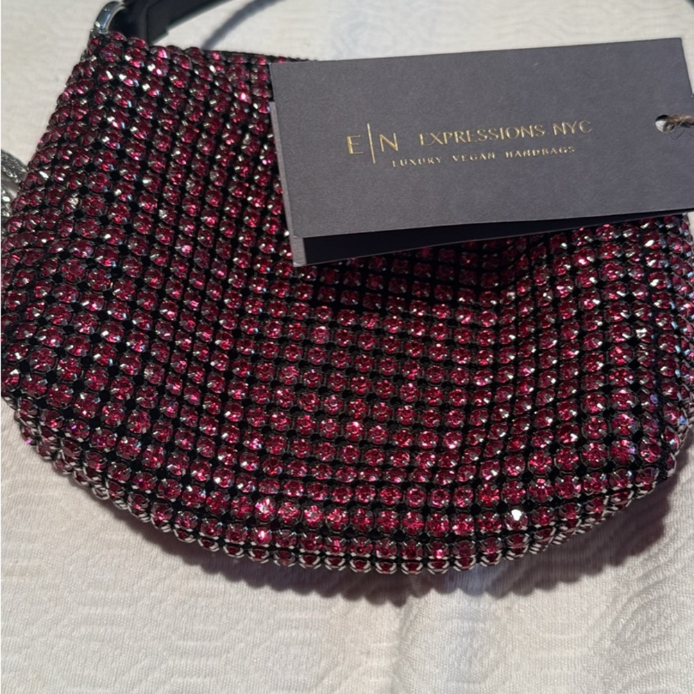 Expressions Pink and Black Crystal Mini Bag with crossbody strap